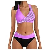 Beichwtd Damen Bikini Set High Waist Push Up Neckholder Bauchkontrolle Zweiteiler Badeanzug V-Ausschnitt Triangel Strand