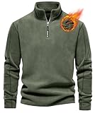 Livonmone Herren Fleece Pullover Warmes Microfleece Sweatshirt Half Zip Fleecepullover Armee Grün L