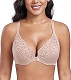 DotVol Damen Große Größen BH Vorderverschluss Floraler Spitze Unterwäsche Ungepolster Alltag T-Rücken Bra(Beige, 100C)