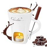 Wvu & Wvo 200ml Keramik Schokoladenfondue Set,Schokofondue Tasse,Becher zum Schmelzen von Schokolade,Fondue Set Mit Gabel Und Teelicht für Käse Schokolade Butter Karamell