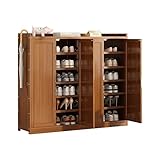 Bambus-Schuhregal mit stilvollen Rollladentüren, hoher Holz-Eingangsbereich, Schuhablage für Schrank, Wohnzimmer, Schlafzimmer, freistehendes Schuhregal für Schuhe, 123 x 33 x 100 cm