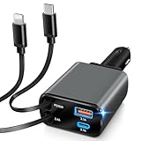 Zigarettenanzünder USB C, 77W 4 in 1 Einziehbares Auto Ladegerät 【PD 35W Schnellladegerät】, 12V/24V kfz Ladegerät kompatibel für iPhone 16 15 14, Tablet, Unverzichtbares Reise-Wohnmobil-Zubehör‌