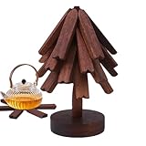 Holz Baum Topfuntersetzer - Hitzebeständige Tischmatte aus Holz, kompakter und faltbarer Topfuntersetzer für die Küche | Rutschfeste Tischunterlage in Baumform für Kaffeekanne