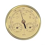 3-in-1-Wetterstation, Thermometer, Hygrometer, Barometer, Aluminiumrahmen, für Zuhause oder draußen, genaue Temperatur-Feuchtigkeits-Druckmessung, goldfarben, 130 mm