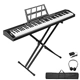 LEADZM 88 Tasten Halbgewichteten Digital Piano, Full Size Keyboard, Elektronische Tastatur mit Doppelrohr-X-förmigem Ständer, Bluetooth MIDI, Notenständer, Sustain-Pedal, Kopfhörer