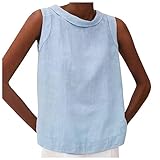 Baumwoll-Leinen-Oberteil für Damen, ärmellos, Basic-Sommer-Tank-Top, lässiger Rundhalsausschnitt, lockere Passform, bequemes T-Shirt Damen-Tanktop aus Leinen, einfarbig, großer fallender Kragen