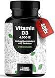 Vitamin D3 4000 IE hochdosiert - 400 Tabletten - Vitamin D Unterstützung für Immunsystem & Knochen, vegetarisch & produziert in Deutschland
