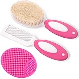 Baby haarbürste und Kamm Set für Neugeborene & Kleinkinder | Natürliche Weiche Ziegenborsten | Ideal für Cradle Cap | Geschenk zur Baby registrierung (Rosenrot)