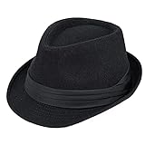 Fedoras-Kappen für Kinder und Jungen, kurze Brand, Frdoras-Trilby-Hut, klassischer Gangster-Manhattan-Hut aus Filz, für 4–8 Jahre, S-M, Schwarz, 4-8 Jahre
