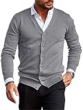Runcati Herren Strickjacke Kragenlos V Ausschnitt Cardigan Gestrickt Hemd Jacke Leicht Übergangsjacke Hellgrau XXL