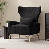Hawthyhome Relaxsessel/Einzelsofa/Fernsehsessel/Ohrensessel mit Kopfkissen und Gold Metallfüßen aus Samt bis 130kg Schlafzimmer Wohnzimmer Schwarz