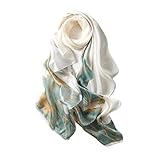 Silk scarf Women Shawl Yellow Scarf Stain Neckerchief Head Wrap Thin Scarf Ladies Beach Shawl Vintage Bridal Chiffon Scarf Muslim Colorful Cloth Christmas Decorations Scarf Belt (White-Lotus)