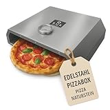 SOUK ONE Pizzabox Pizzaofen aus Edelstahl – Pizzastein für Gasgrill & Holzkohlegrill – Pizzaaufsatz für BBQ – Perfekte Steinofen-Pizza wie beim Italiener – Integriertes Thermometer