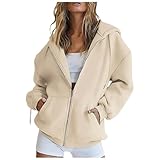 Sport Jacke Damen Fitness,Hoodie Damen Sweatjacke Kapuzenjacke Lang Sweatshirt Kapuzenpullover Mit Kapuze Langarm Reißverschluss Mantel Oversize Pullover Sport Style Zipper Oversize Sweatshirtjacke