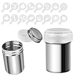 2er-Pack Edelstahl-Pulverstreuer Powder Shakers Mesh Shaker Kakaostreuer Streuer mit Deckel für Kaffee, Cappuccino, Latte, Dredge Shaker mit Loch mit 16 Stück Druckformen für Backen und Kochen