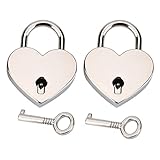 Generic Herzförmiges, Stabiles Vorhängeschloss und Skelettschlüssel-Set für Gepäck, Tagebuch, Bücher, Schmuckkästchen – Klassisches Design für Sicherheit – Zinkmetall, Silberfarben, 2-teilig