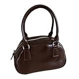 Mumuve Damen-Umhängetasche, PU-Leder, Handtasche, koreanische Bowlingtasche, modische Umhängetasche, Einkaufstasche, coffee, （1-3cm）