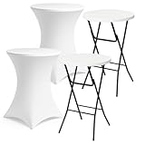 Brixy 2x Stabiler Stehtisch + 2x Weiß Stehtischrock - Partytisch - Robust und Wetterfest - 80cm x 110cm - klappbar - Party - Weiß/Schwarz