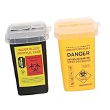 Mikinona 2 Stück Sharps Bin Mini Nadelentsorgungsbehälter aus Kunststoff Kompakt und Robust Sicherer Kanülenabwurfbehälter für Tattoo Nadeln Medizinische Scharfe Abfälle Gelb Schwarz