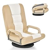 COSTWAY Bodenstuhl 360° drehbar, Bodensessel mit 6-Fach Verstellbarer Rückenlehne, Game Sessel gepolstert, Bodensofa Meditationsstuhl bis 140kg belastbar, Lazy Sofa (Beige)