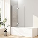 Duschwand für badewanne, 100x140cm 2-teilig Faltbar Badewannenaufsatz Duschtrennwand Duschabtrennung mit 6mm Nano Easy Clean Glas