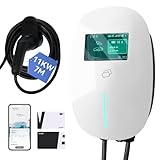 FULLWATT EV Ladegerät Typ 2 11 kW, Wallbox Ladestation mit APP und RFID, 3-Phasig 7M 6-16A, mit LCD und Ladegerätehalter, IP54, für Alle EVs und PHEVs,Weiß