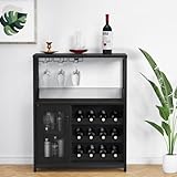 GAOMON Wine Bar Cabinet Weinbarschrank, Metall-MDF-Holzwerkstoff, Schwarz, Large