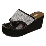 Damen-Hausschuhe, modische Sommer-Flip-Flops, Dekoration, dicker Boden, Keilabsatz, bequeme Strandschuhe, niedliche Sommer-Hausschuhe für Damen, drinnen, silber, 38.5 EU