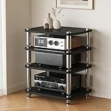 HiFi Regal 4 Etagen Medien-Regal für Audio/Video-Komponenten, modernes Holz-Stereo-Rack mit Bodenmatte, Audio-Ständer für DVD-Player/Spielkonsole/TV-Box (Schwarz, 1 Ebene)