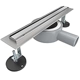 SONNI Edelstahl Duschrinne 30 cm | Haarsieb - Randablauf | Schlank Schmal 15 mm Platte | Komplettset Ablauf 360° Drehbar | Siphon mit Geruchsstop