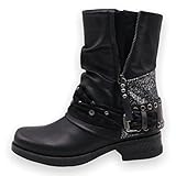 Damen Stiefeletten Biker Boots - Stiefel mit Nieten Schuhe Blockabsatz - Bequeme Herbst Winter Frauen Schuhe Schnallen – ST04 (Schwarz 41)
