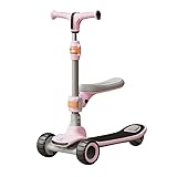 GAOCUNBING Elektroroller mit 3 Rädern, zusammenklappbarer Power Assist mit Musik, Cooler Beleuchtung, Roller für Jungen, höhenverstellbar, Abnehmbarer Sitz pink