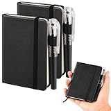 Dimeho 2 Stück Notizbuch Klein,Hardcover Notizbuch A7 Notizblock Writing Pads & Diaries, Kleine Mini Notizbuch mit Stiften Für Die Arbeit, mit 100 g/m² Dickem Premium-Papier Büro (Schwarz)