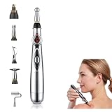 Finezo Care - Electronic Akupunkturstift Schmerzen lindern Energie Stimulieren, 5 Meridian Energieköpfe/9 Stärkestufe, Effektiven Muskeltherapie Zuhause für alle Teile (21cmX9.5cmX4cm,Silbrig*1pcs)