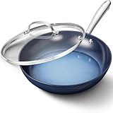 10 Zoll Antihaft-Bratpfanne mit Deckel, Keramikpfanne, Omelettpfanne, hitzebeständiger Griff, ofenfest, induktionsgeeignet (26 cm/blau)