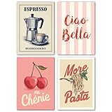 LAVEMA Vintage Küchenbilder Wanddeko Esszimmer Poster Set A4 (21x30cm) Bilder Küche Italienisch Modern Bilderwand stilvolle Küchendeko Kitchen Wandbilder Kaffee Aesthetic Wandposter ohne Bilderrahmen