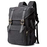 bagsmart Fotorucksack DSLR Kamerarucksack Canvas Diebstahlsicher Wasserabweisend mit Regenschutz für 15 Zoll Laptop, Spiegelreflexkamera, Objektive, Zubehör, Stativ (schwarz)