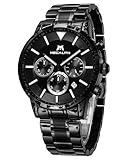 MEGALITH Chronograph Uhren Herren Gold: Edelstahl Armbanduhr Herren Wasserdicht - Analog Herren Uhr mit Kalender Schwarz
