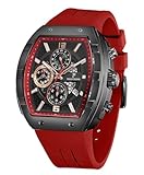 Paras Crown Armbanduhr für Herren, luxuriös, modisch, analog, Sportuhr mit Tonneau-Zifferblatt, wasserdicht, leuchtend, Quarz, Business-Armbanduhr, Rot/Ausflug, einfarbig (Getaway Solids)