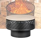 BNZCZY Holz-Feuerstellen mit Grill und Deckel, Feuerschalentisch für den Außenbereich, mit wasserdichter Abdeckung und Feuerschürhaken, Outdoor-Feuerstelle mit Funktionen für Grill