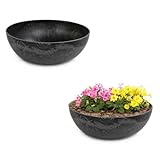 matches21 Pflanzschalen für draußen - 2 große Vintage Dekoschalen schwarz marmoriert als Blumentopf Pflanztopf - Schale in 37 cm als Garten Vogeltränke Balkon-Deko oder Friedhof Grabschale