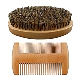 Bartbürste und Kamm für Herren – natürliche Wildschweinborsten, Reisezubehör-Set für Zuhause, Vor-Shampoo, Schneiden, Pflege des Schnurrbarts, sanfte Massage, ergonomisch, Väter, kleine A
