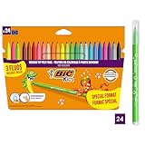 BIC Kids Filzstifte Set Kid Couleur, Fasermaler zum Malen in 24 auswaschbaren Farben, inkl. Neonfarben, im Karton Etui, ab 5 Jahre