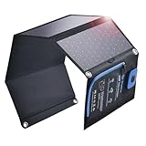 BigBlue 28W Tragbar Solar Ladegerät 2-Port USB(5V/4A insgesamt), IP44 Solarpanel mit Digital Amperemeter und Reißverschluss zum Schutz für Wiederaufladen USB-Geräte -iPhone Android GoPro usw