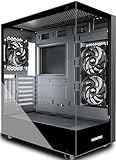 MUSETEX ATX PC Gehäuse, 360MM Rad Support, Full-View Dual Tempered Glass Mid Tower PC-Gehäuse, Typ-C Computergehäuse mit 3 vorinstallierten Nicht-LED-Lüftern, Gaming PC Gehäuse, Schwarz(K2)