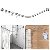 Upgrade Duschvorhangstange L Form, inkl. 18 Ringe, Bohren Müssen, 70-100 × 110-170 cm, Erweiterbare Edelstahl Duschvorhangwinkelstangen ohne Deckenhalterungen, Rostfrei, für Badewanne & Dusche -Silber