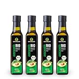 Kräuterland Bio Avocadoöl 4X250ml (1L), kaltgepresst, naturrein ohne Zusatz von Aroma-, Farb- und Konservierungsstoffen, Premium Qualität