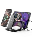 Intoval 5-in-1 Ladestation, kompatibel mit iPhones 16e/16 Pro/16 Pro Max/16, iPad Pro/Air/Mini, Apple Watch 10/Ultra 2/Ultra/8/7/6/SE, kabellose Ladestation für mehrere Geräte (G805, Schwarz)