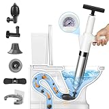 inShareplus Toiletten Pömpel, Weißer Abflussreiniger Pumpe, Pressluft Rohrreiniger Kit mit 4 Austauschbaren Köpfen, Pömpel Abfluss zum Freimachen von Toiletten, Spüle, Badewanne, Boden, Abfluss