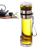 Tee-Ei Flasche – Tee-Wasser-Trennbecher, Glasflasche mit Teesieb, doppelwandige Kaffeetasse, tragbare Infuser-Wasserflaschen, doppelwandige Trennbecher für Männer, lose Blätter, Zuhause und Reisen